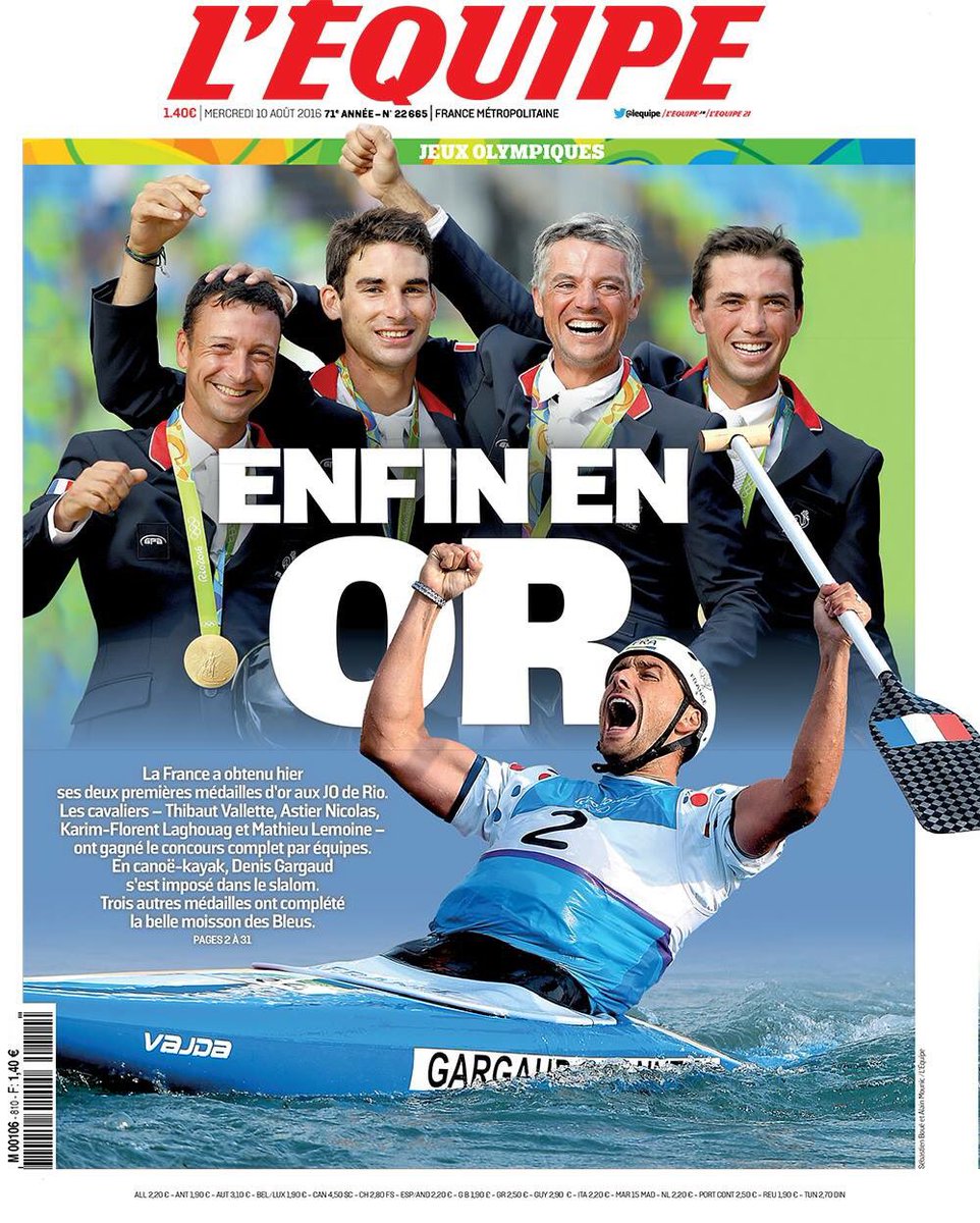 "ENFIN EN OR" en Une de <a href="/lequipe/">L'Équipe</a> aujourd'hui 🏅