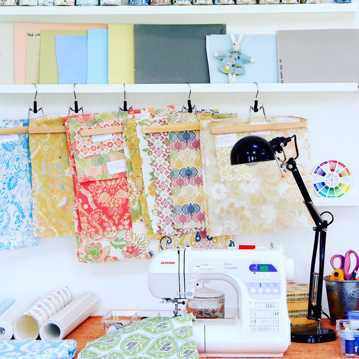 CHGaisford's tweet photo. My work space, can you find the bunny #decorex_intl #fabricdesign https://t.co/iiW0Aojq1D