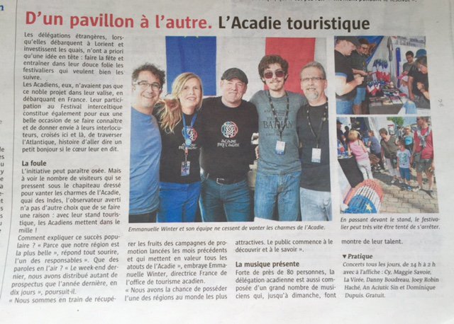 Emmanuelle718's tweet photo. Le Tourisme en Acadie à l'honneur avec Danny @LeTelegramme de Lorient @ExplorezLAcadie @FESTIVALLORIENT @ExpAcadie https://t.co/v0rGPgmKT5