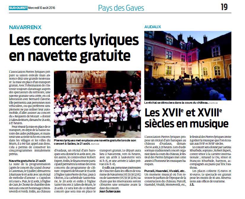 une navette gratuite pour le requiem de mozart du 21 ao^^ut à 17h à Salies de Béarn