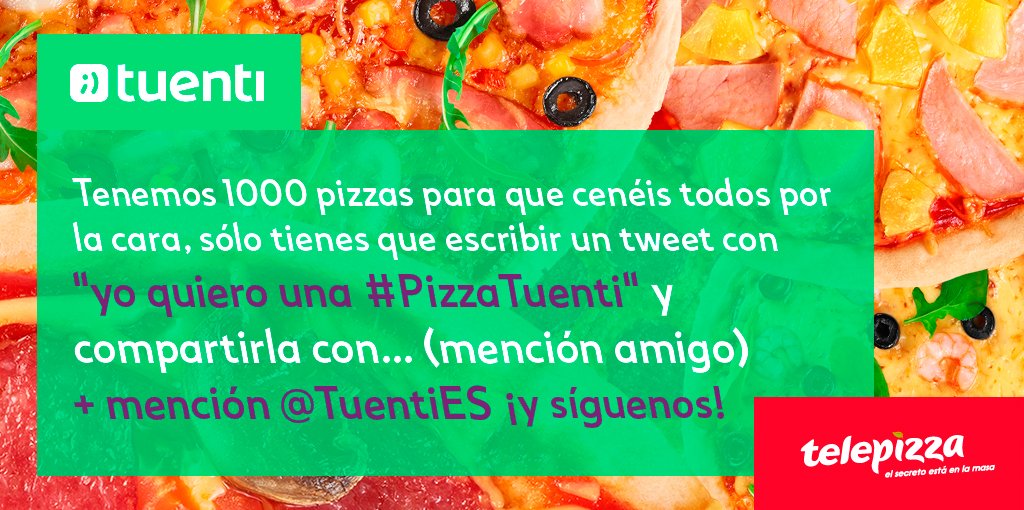 TuentiES's tweet photo. ¿Tienes hambre de más #PizzaTuenti? 🍕🍕🍕 RECUERDA: Síguenos en @TuentiES y ¡tuitea para ganar! 💪😎  Cómo participar:👇 https://t.co/6ex4BTxL1J