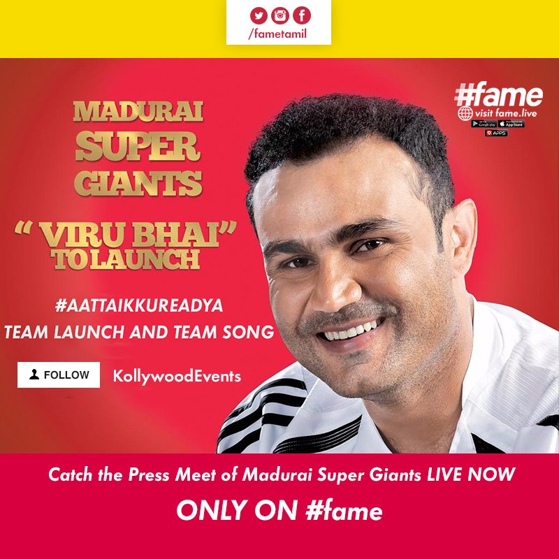 Catch all the fun and excitement of the <a href="/MSGteamofficial/">Madurai Super Giant</a>  Team launch by <a href="/virendersehwag/">Virrender Sehwag</a> live now