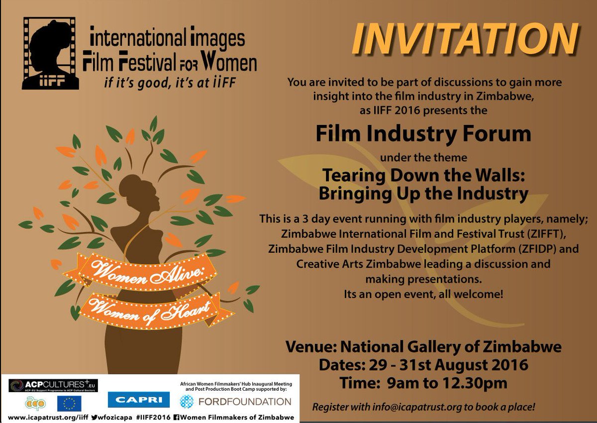 WFOZICAPA's tweet photo. #IIFF2016 #FilmIndustryForum
@efie41209591 @zifftweets @263Chat @kwirirayi 
Register NOW - info@icapatrust.org https://t.co/MXdZCebJ6w