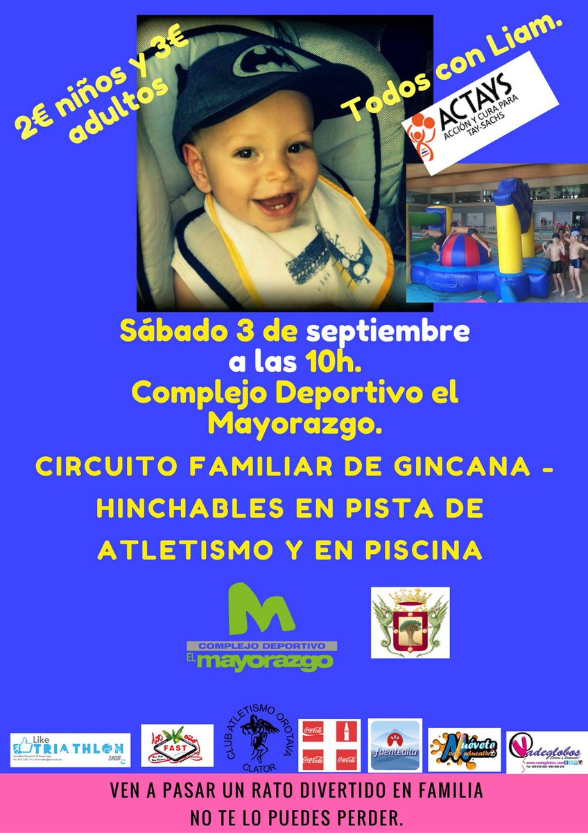ClatorOrotava's tweet photo. El día 3 de septiembre no podemos faltar a una mañana lúdica en familia con un fin solidario ¡Todos con Liam! https://t.co/apCw8DeXkP