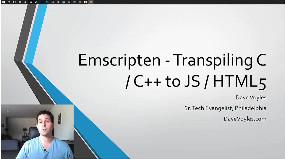 DaveVoyles's tweet image. [Video] Talk on transpiling C/C++ to JavaScript with Emscripten davevoyles.com/20321-2/?utm_s… #asmjs