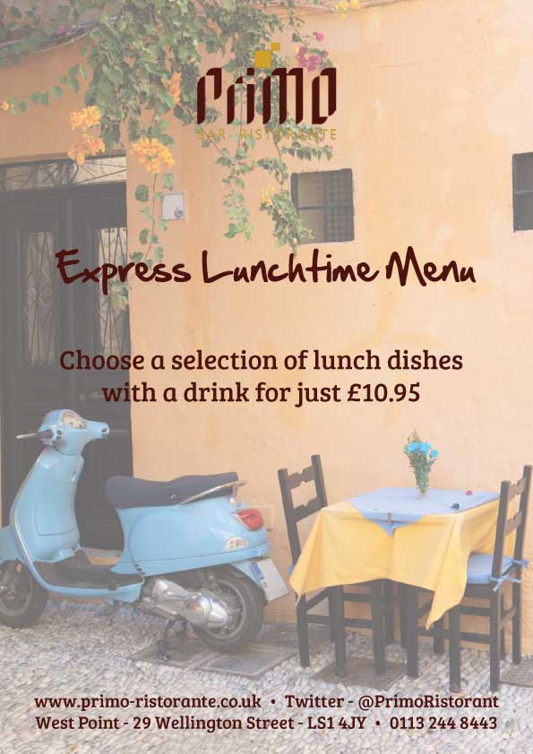 PrimoRistorant's tweet photo. Our menus have been created to transport you to Italy right here in #Leeds! Come join us for lunch this #HumpDay! https://t.co/l24o41BqUF