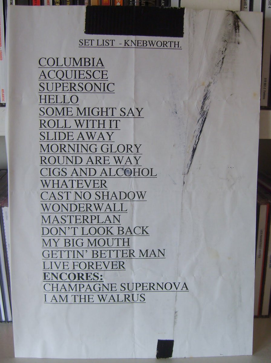 Spud_MacBain's tweet photo. Probably the Greatest setlist ever being played on #6music #rightnow!#OasisKnebworth #Knebworth6Music https://t.co/3l4MeKmYo4