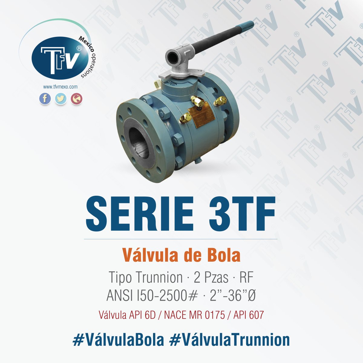 TFVMexico's tweet photo. #VálvulaBola 3TF, ANSI 150-2500#, 2-36"Ø ¡Contáctanos! - https://t.co/zYzKOyYfEE #IndustriaPetrolera #API6D #API607 https://t.co/SccM43zIxb