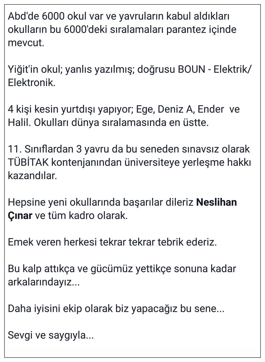 ktyildiz's tweet photo. FenTeK'in üniversite yerleşme sonuçları hk.
Emek ve destek veren herkese gönülden sevgi ve saygılarımla... https://t.co/pTh1Ma1hTl