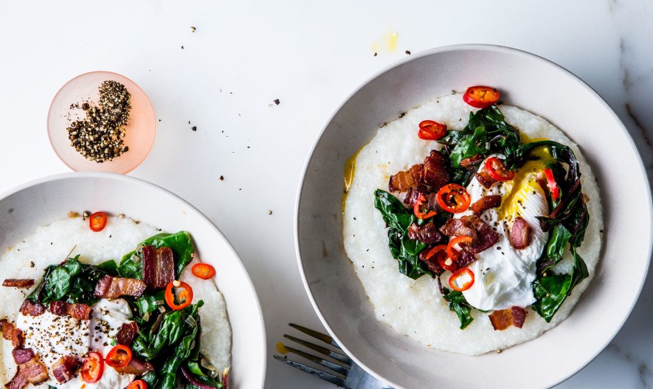 bonappetit's tweet photo. One taste of these cheesy grits and we're deleting oatmeal's number from our phone https://t.co/IXbgpuSTxo https://t.co/42TA1Qg9ta