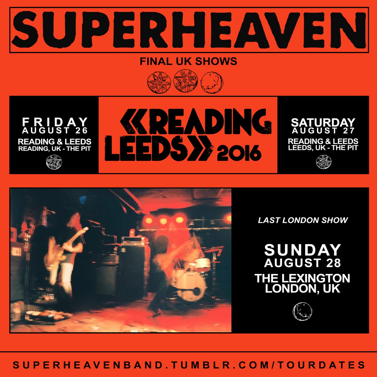 UK shows coming soon. <a href="/OfficialRandL/">Reading & Leeds Fest</a> and a gig w/ <a href="/CONCAVEuk/">-CONCAVE-</a>. Tix available here: superheavenband.tumblr.com/tourdates