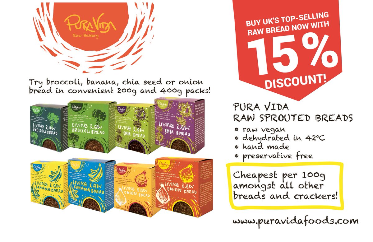 CLFDistribution's tweet photo. 15% Discount on Selected Pura Vida Raw Sprouted Breads in August. @puravidafood https://t.co/yUpTaFqLhY
