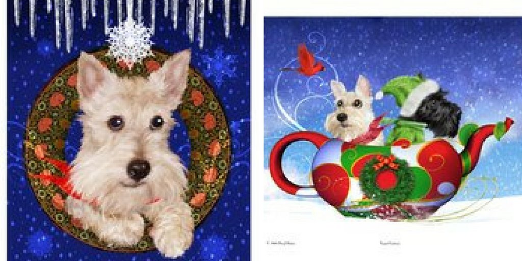 TailsofWhimsy's tweet image. Here are two more of Daryl's exclusive holiday card designs for @SavvyScottie We love these #scottiedog smiles!