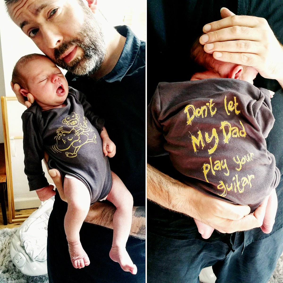 jongomm's tweet photo. Best dressed baby? Thanks @shesoundsnice for the threads.
Don't Let Jon Gomm Play Yr Guitar T's from jongomm dot com https://t.co/bh08fsX4Hv