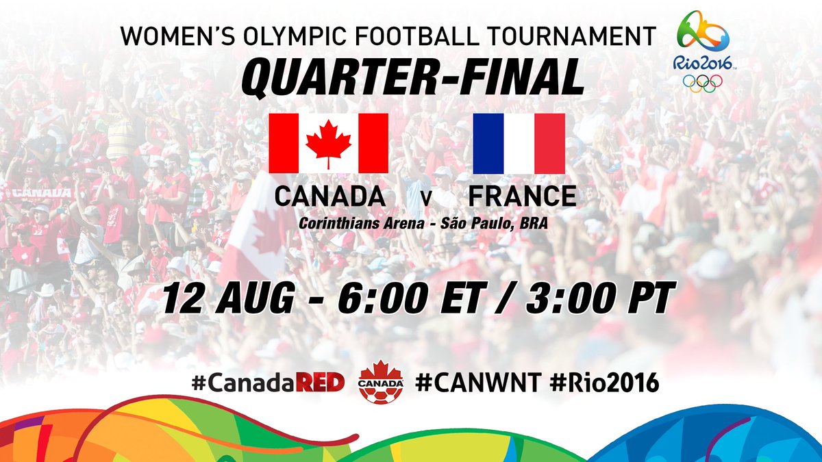 Next #Rio2016 match: Friday against France. Visit olympics.cbc.ca for broadcast information. #CANWNT