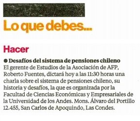 econuandes's tweet photo. 11.30 hrs. Charla sobre sistema de pensiones. Expone: Roberto Fuentes, director estudios Asoc. AFPs. Aud. A, Bib. https://t.co/W9g0eQonzg