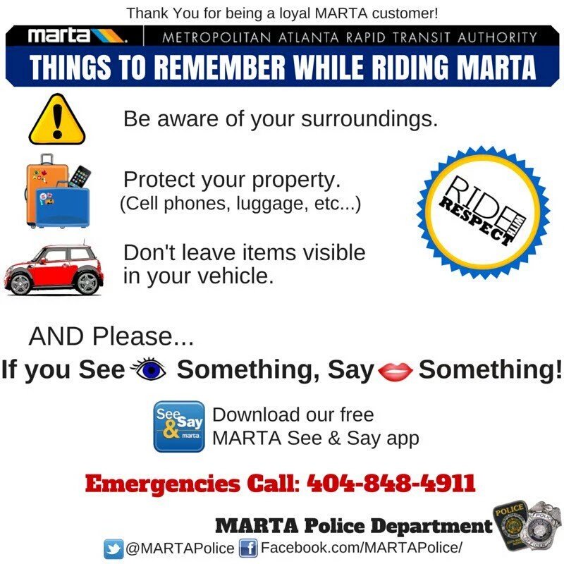 MARTAPolice's tweet photo. While riding #MARTA #MARTAPoliceSeeSay #ridewithrespect #cleancarcampaign #beaware We ❤ our Customers! https://t.co/bUlIRSVRst