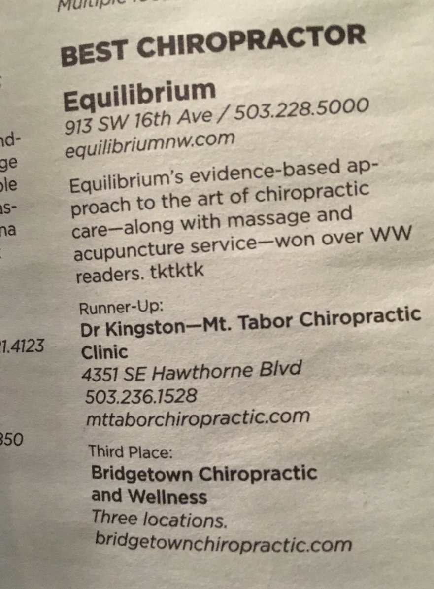 UWS_news's tweet photo. Congrats to Dr. Bhalerao - his chiropractic practice, Equilibrium, was named Willamette Weeklyโs Best! #UWSalumni https://t.co/3f84VhHlKf