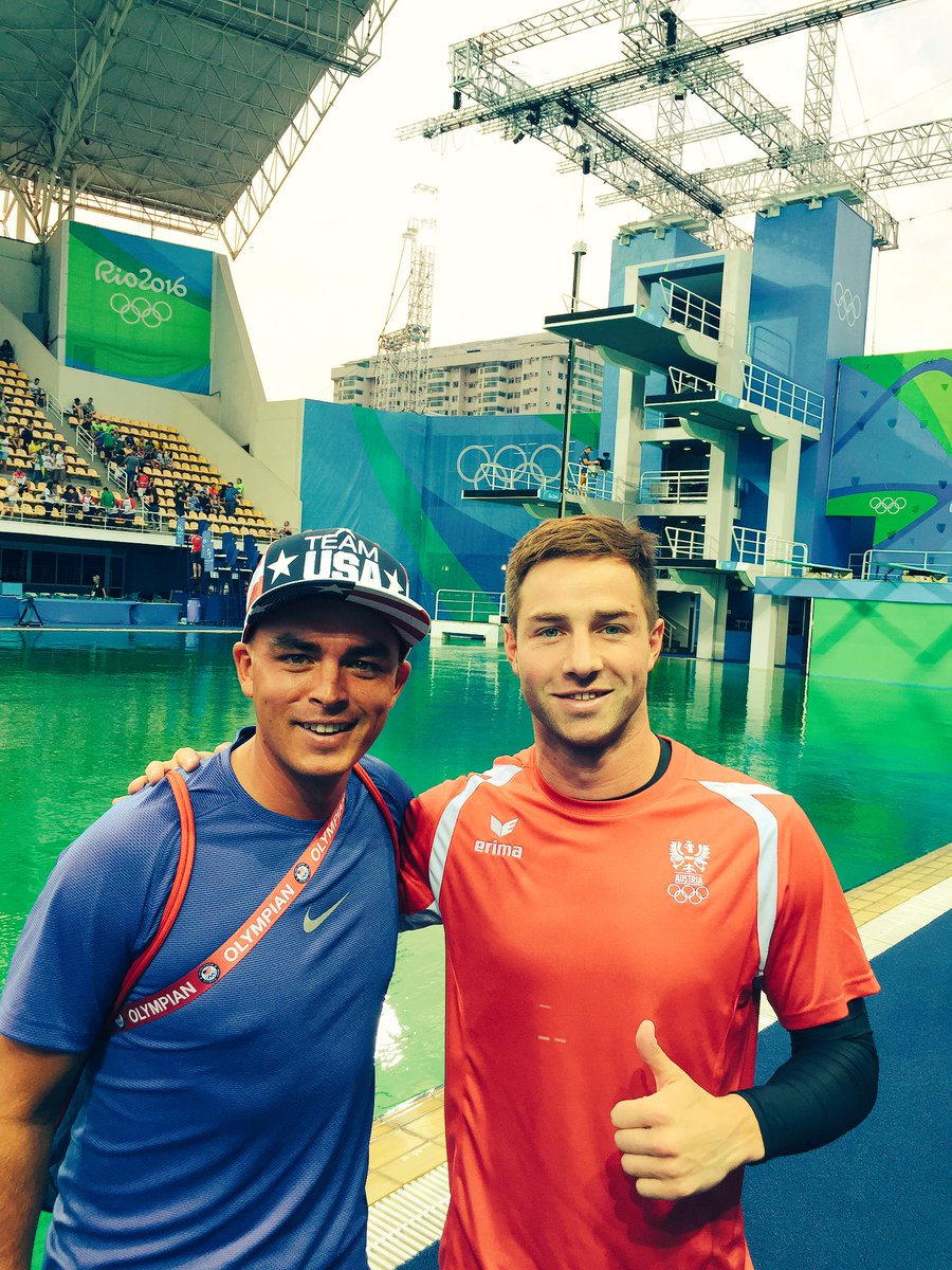See how green the water  is!? But no worries I survived 👌🏻 oh and <a href="/RickieFowler/">Rickie Fowler</a> came to watch! Cool dude! #Rio2016