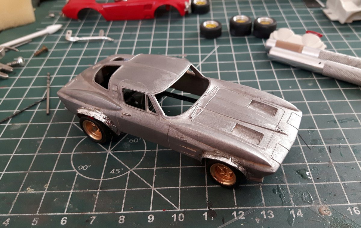 BAMModelcars's tweet photo. On the workbench / 1963 #Corvette wide body conversion on it's way to the paint shop / Base #BrooklinModels https://t.co/M7reKNk91v