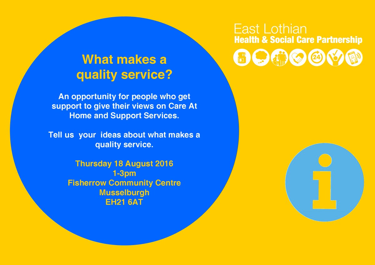 ELHSCP's tweet photo. What makes a qualityCare@Home or support service? Musselburgh 18th August https://t.co/oxczcK8HOW #Over2You https://t.co/301CaleXih