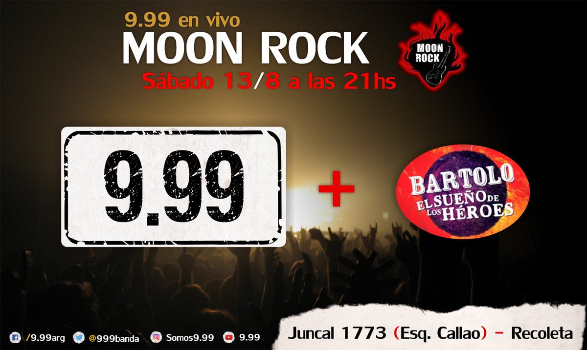 999banda's tweet photo. #Eeey locura rockera!, este sábado la vamos a estar rockeando en #MoonRock junto a @bartolomusica #Venite #Somos999 https://t.co/IUFahbImDL
