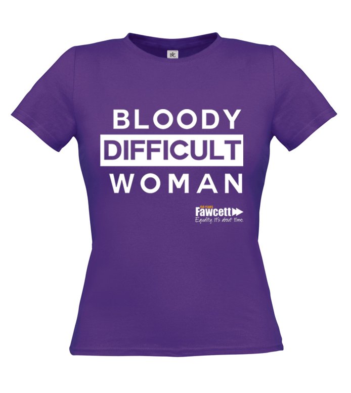 fawcettsociety's tweet image. If you're a #BloodyDifficultWoman, say it loud and proud in this gloriously purple T-shirt fawcettsocietyshop.com/products/blood…