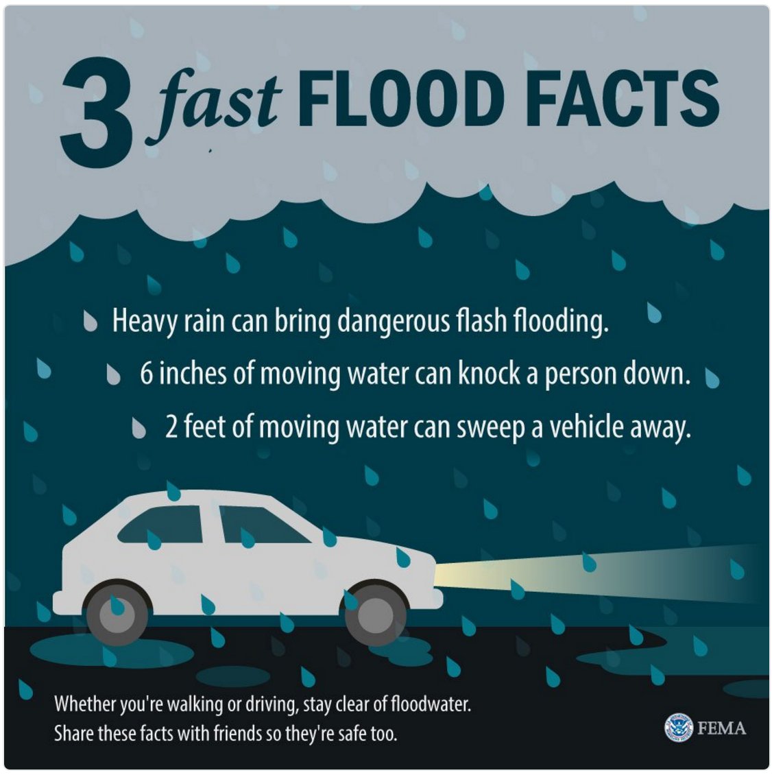 KeepFSUSafe's tweet photo. REMEMBER! NEVER attempt to walk or drive through water of unknown depth. 

#TurnAroundDontDrown https://t.co/zRq9nq1wNB