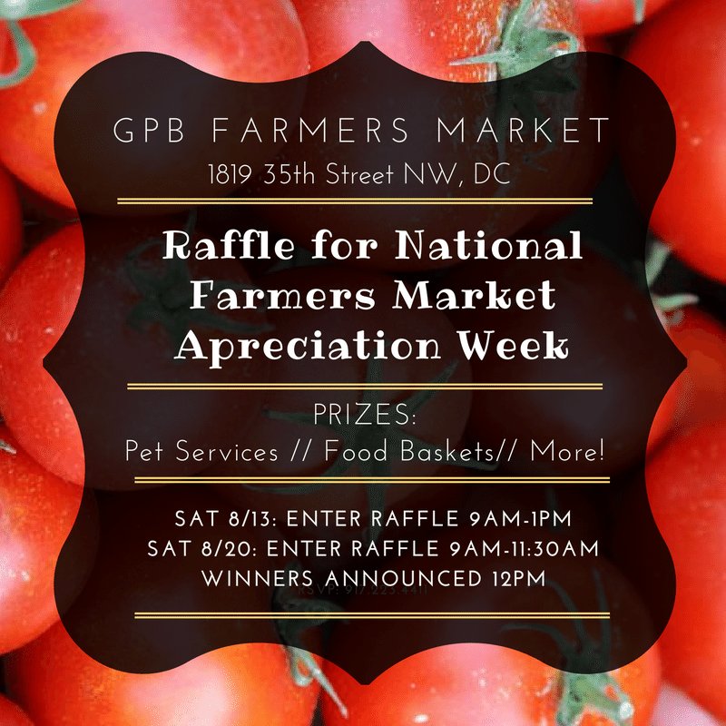 GPBFoodworks's tweet photo. Enter the #raffle 4 #awesomeprizes this Sat to celebrate #NationalFarmersMarketWeek at #gloverpark and #burleith! https://t.co/Cv60JBZiiu