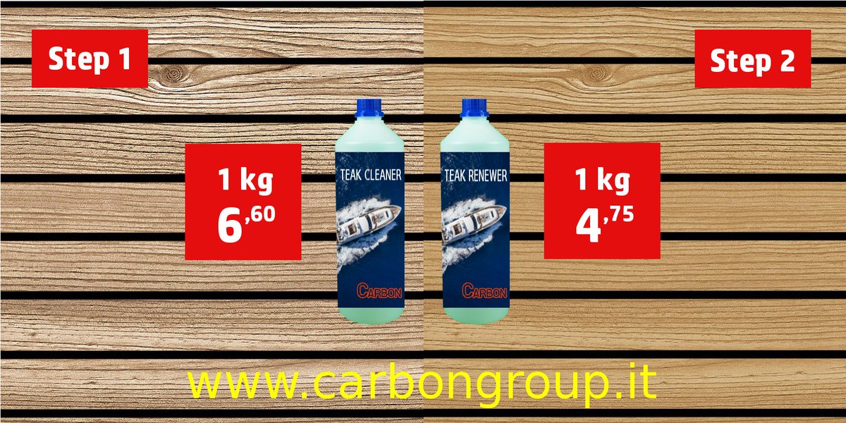 CarbonSrl's tweet photo. https://t.co/QijYE0Dy6k 
Per il teak del tuo ponte
Step 1 + Step 2
1 kg + 1 Kg
€ 6.60 + € 4.75

#yacht #yachtlife https://t.co/93ymMmlEky