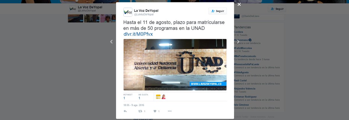 UNAD_YOPAL's tweet photo. Gracias a nuestros amigos de @LaVozDeYopal por ayudarnos a informar a la comunidad de las grandes oportunidades. https://t.co/ff8nWfzBs2