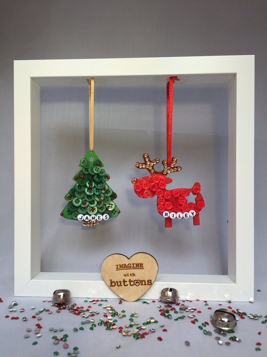 Personalised Christmas decorations #womaninbiz #christmas #handmadehour #buttons #handmade