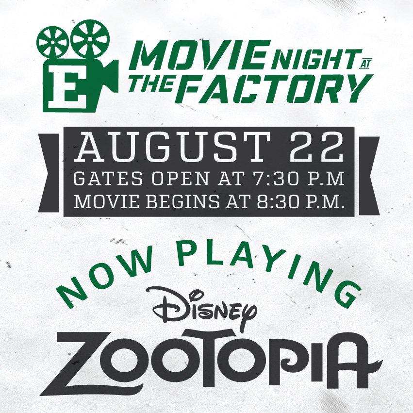 EMUAthletics's tweet photo. Make sure to get this on your calendars, as Zootopia will be playing at The Factory on Aug. 22. #Zootopia #EMUEagles https://t.co/iQOJvNEDBQ