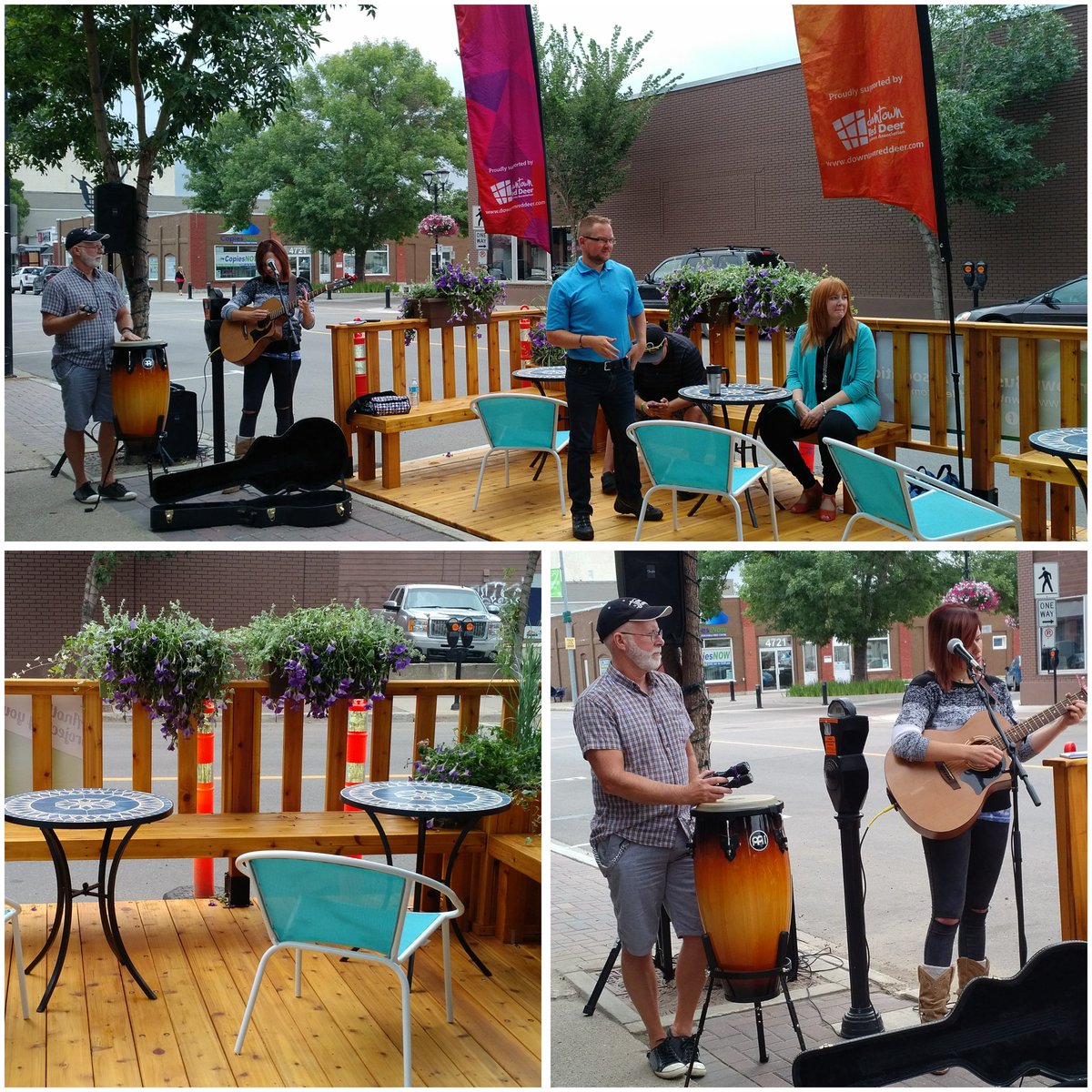 rdnewsNOW's tweet image. The @DowntownRedDeer parklet pilot project has launched at Alexander Way and Little Gaetz. Music/BBQ on now 'til 1!