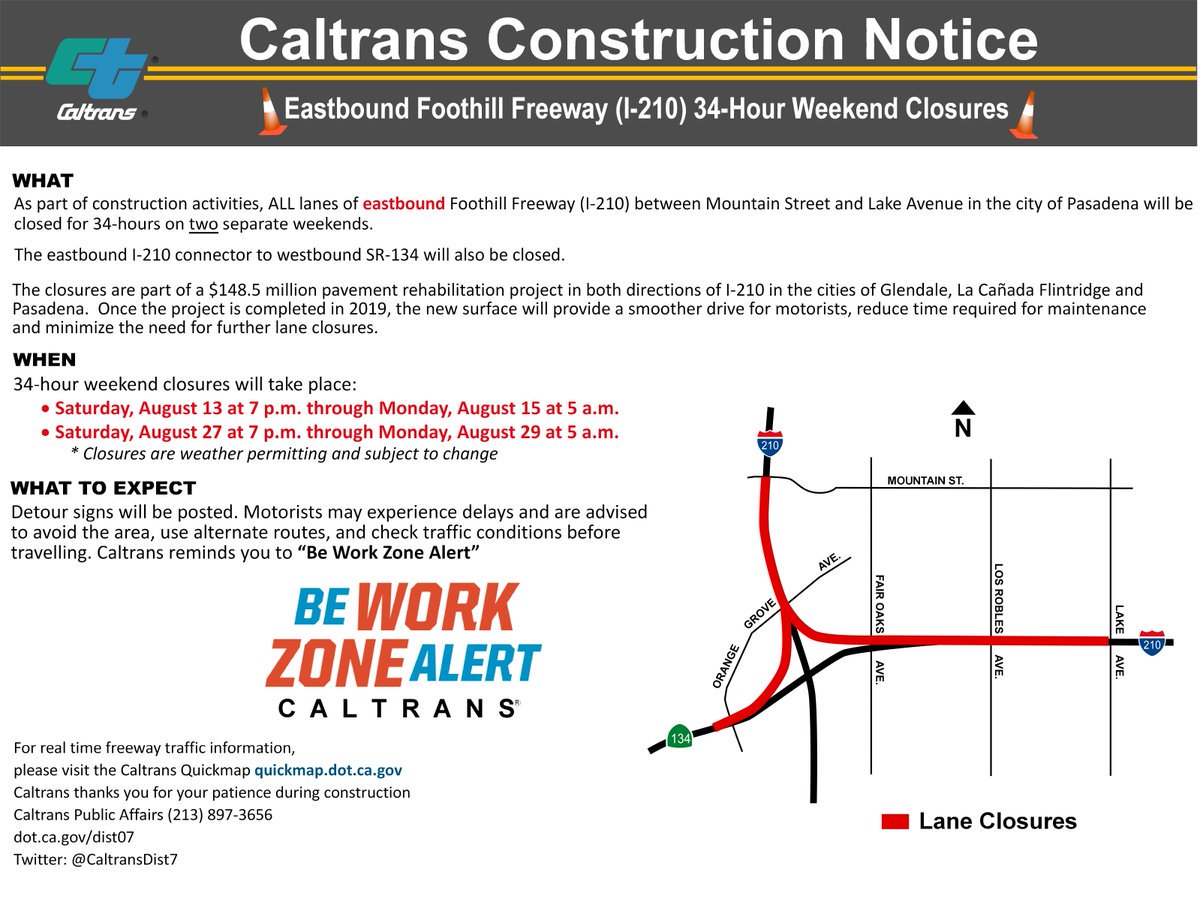 CaltransDist7's tweet image. Whether you know it as #RoseJam #TournamentofClosures or #CloseBowl eastbound I-210 34-hour closures this weekend