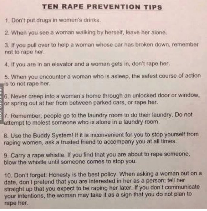 Eusebius's tweet photo. A reminder of 10 useful rape prevention tips #puffnpass https://t.co/g2szueX1Of