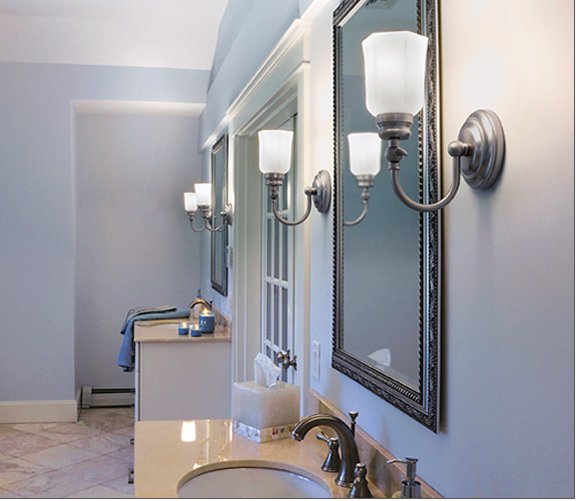 ILEXLighting's tweet photo. Beautiful for bathrooms, Norwell sconces add an elegant and effective glow to spaces like these: https://t.co/SqgRgcXZBk