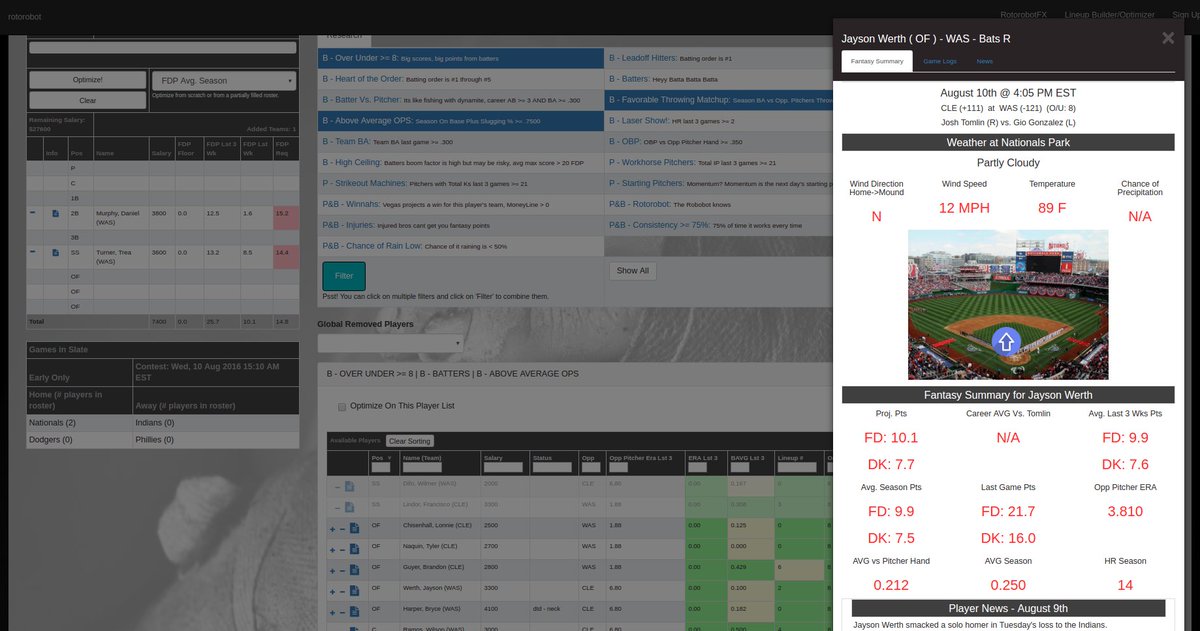 rotorobotDFS's tweet image. Check out our free #fanduel #dfs #mlb #nfl #nba lineup builder and optimizer! rotorobot.com/free-fanduel-l…