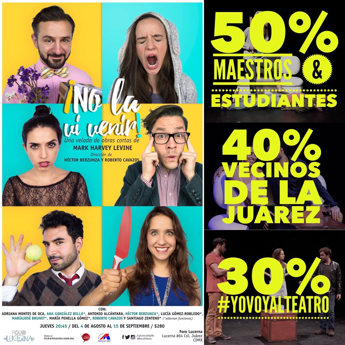 MexicoTeatral's tweet photo. #PROMOCIÓN ¡Disfruta #NoLaViVenir con diversos descuentos!

Válido únicamente en taquilla del @ForoLucerna https://t.co/RmcDCKBq5f