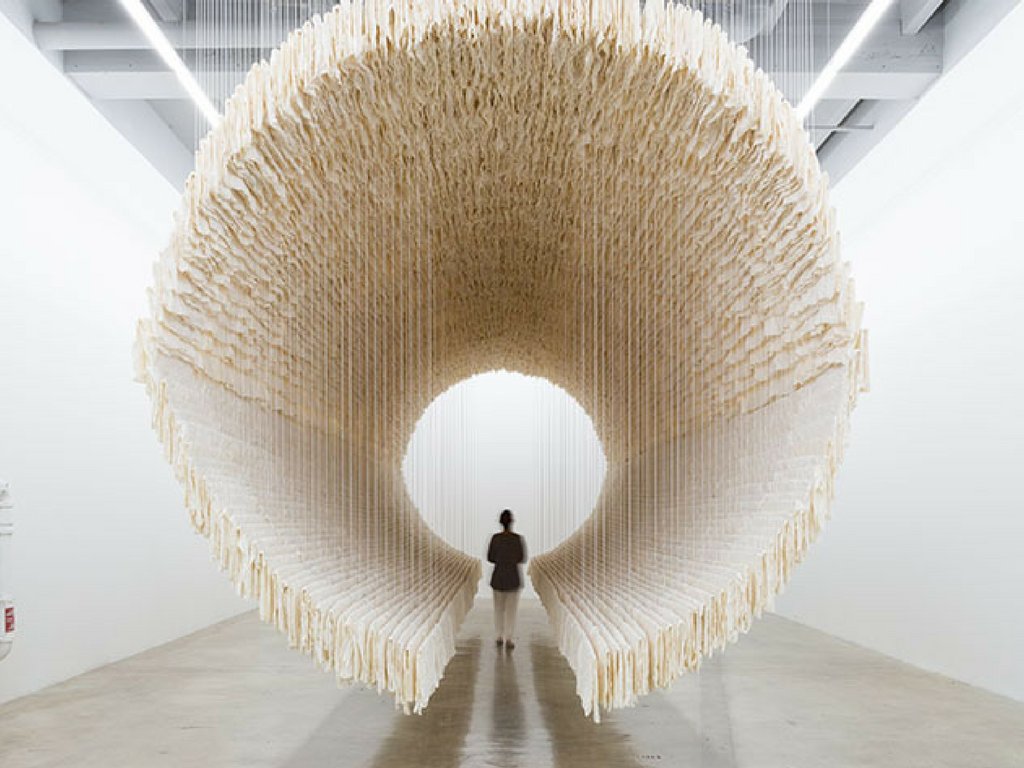 CultureTrip's tweet photo. Artist Zhu Jinsu has created a rice paper tunnel suspended from the ceiling to represent both a boat and its journey https://t.co/Hqqn1SFH36