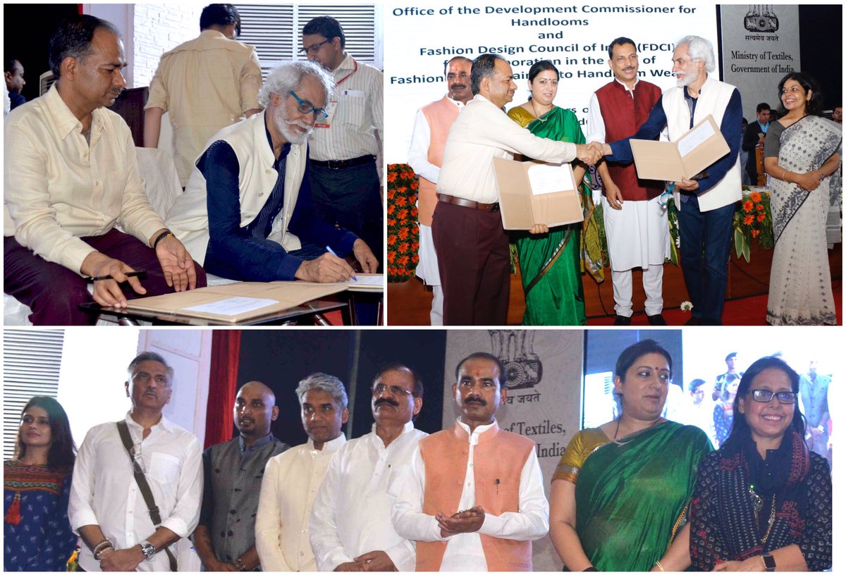 fdciofficial's tweet image. FDCI &amp;amp; DC Handlooms, @TexMinIndia signs the MOU between Designers &amp;amp; WSCs across India. @smritiirani #SunilSethi