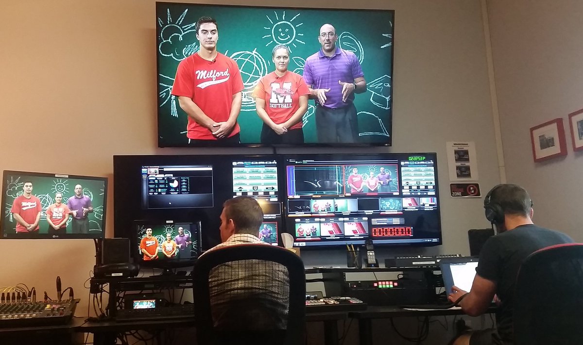 Milford_TV's tweet photo. Dr. Joseph and special guests Aidan & Maggie in studio for the next episode of MPS TALKS! Rawk on!! @HawkNationAD https://t.co/qjCyQYk4Qy
