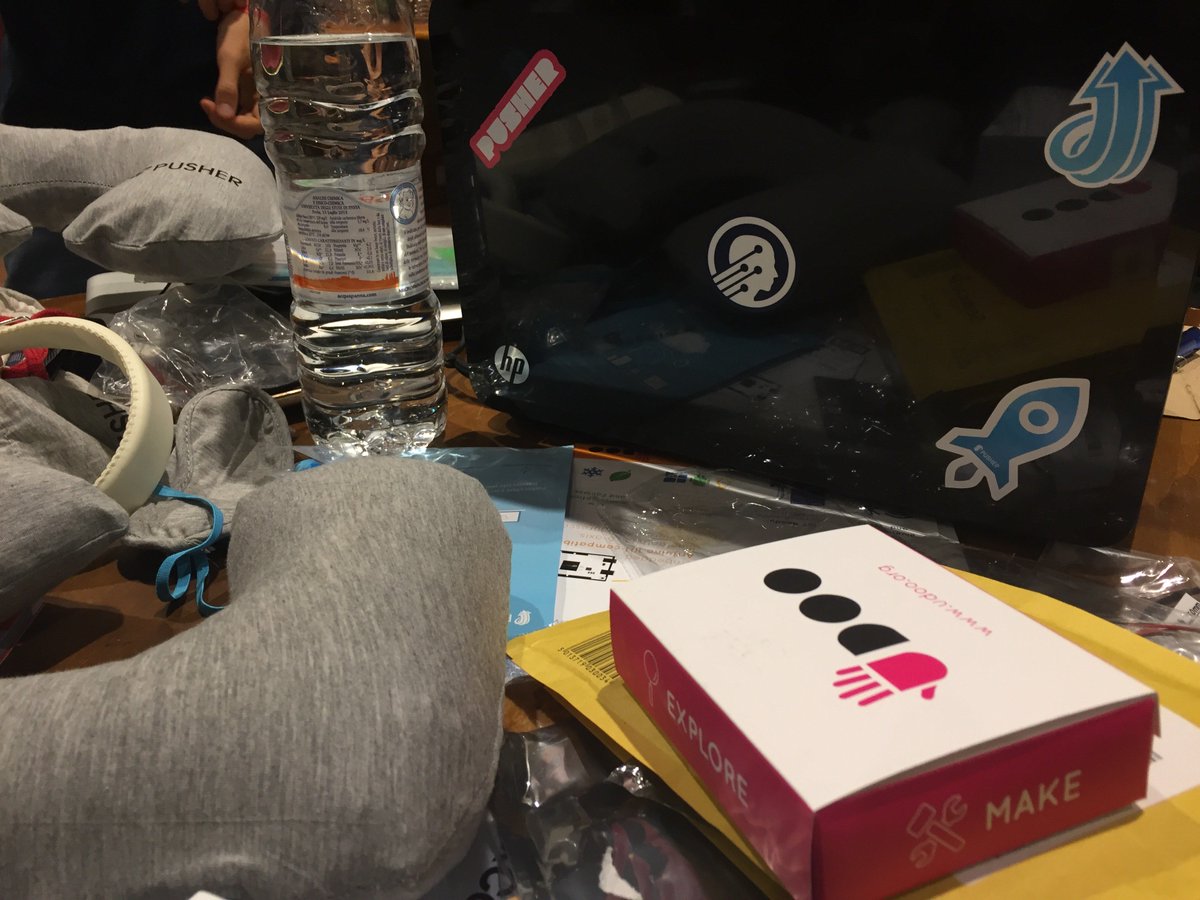 itsalexluu's tweet photo. Attendees at @hackcortona loved the swags from @pusher! #hackcortona https://t.co/PgJeougjKK