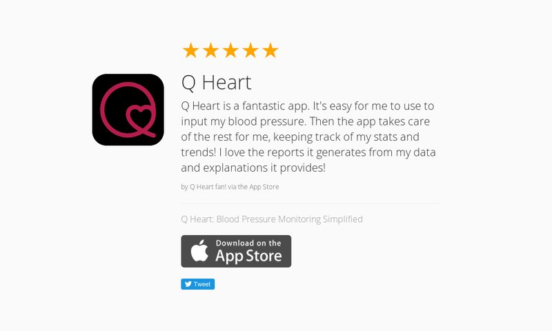 5 Star Review: "Q Heart: Q Heart is a fantastic app. It's easy for me to use to input my b…" launchkit.io/reviews/fASk6X…