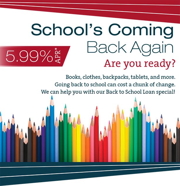 ValorCU's tweet image. School's Coming Back Again. Are you ready? Our Back to School loan can help! See valorcu.org for more