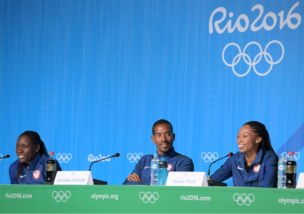 usatf's tweet photo. #USATF Quotes: @Taylored2jump, @allysonfelix &amp; @DaLJBeast press conference: https://t.co/cNm63dYvH3 #Rio2016 https://t.co/KIAb15cgaH