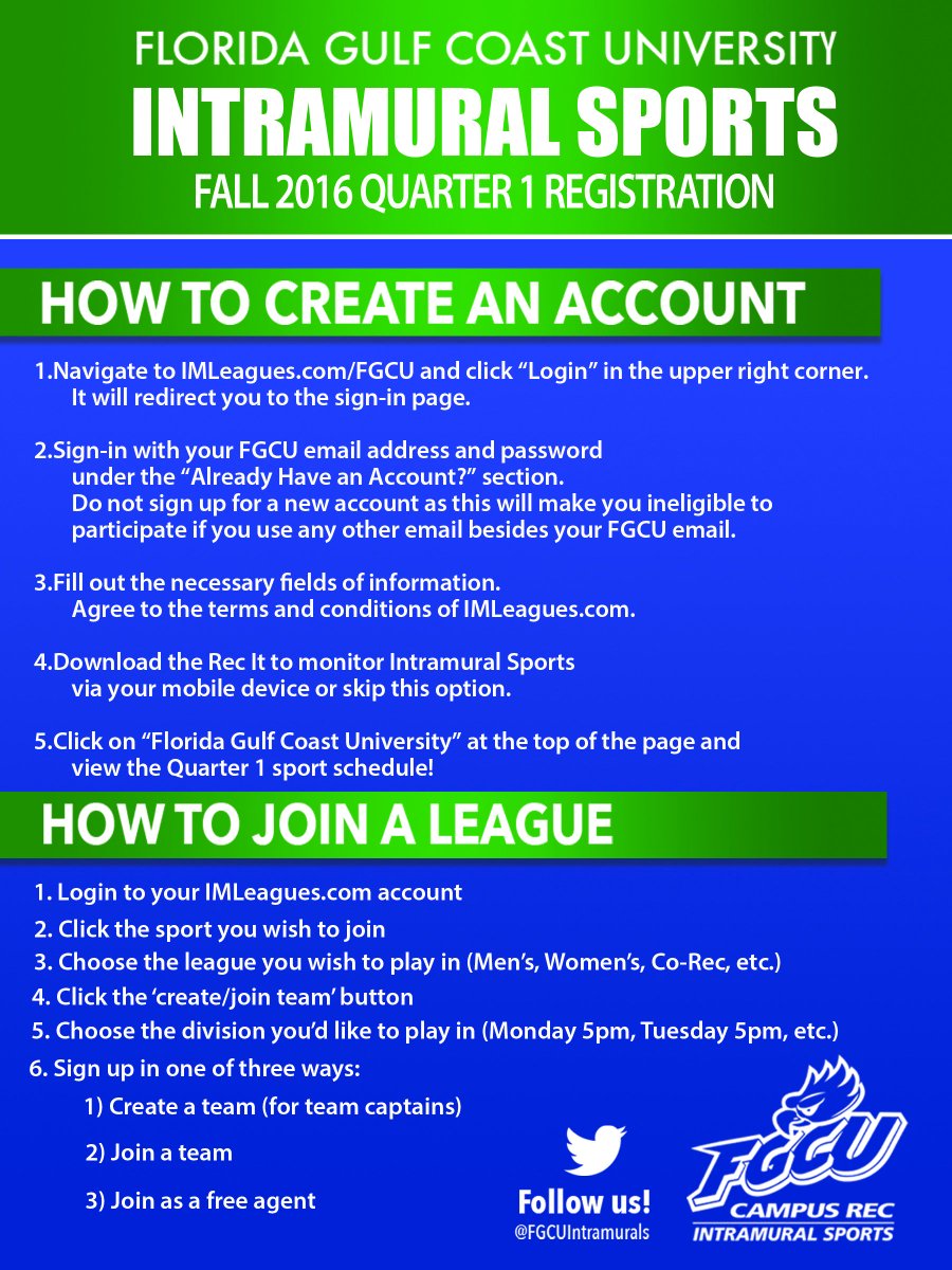 Fgcu Intramurals On Twitter The Fall 2016 Quarter 1 Intramural