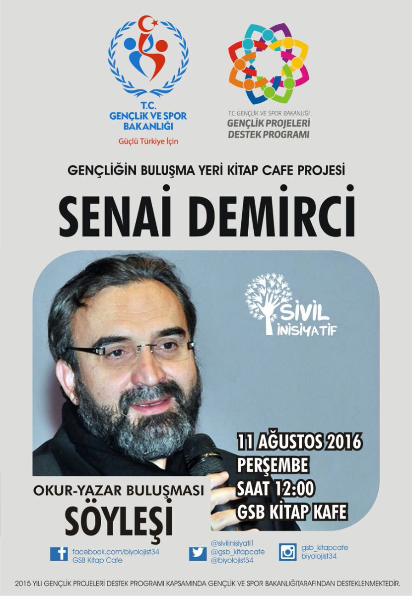 @GSBgenclikproje desteğiyle sürdürülen <a href="/gsb_kitapcafe/">GSB Kitap Cafe</a> de yarın saat 12.00 de <a href="/senaidemirci/">senaidemirci</a> konuğumuz olacaktır.