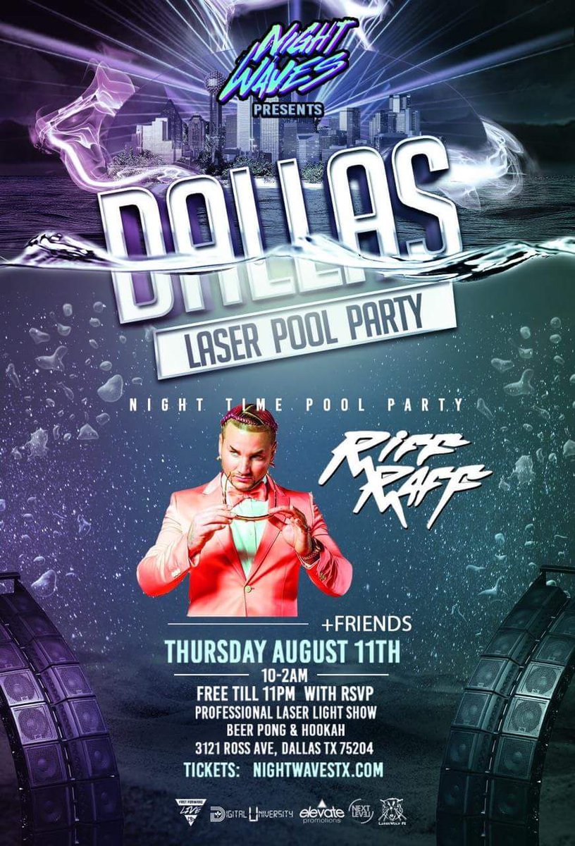 karmuhwubz's tweet photo. Riff Raff is coming through ๐๐๐ Get your tix from me โ๐ #DallasLaserPoolParty #PartyWithDeppSquad https://t.co/7614wuTFAC