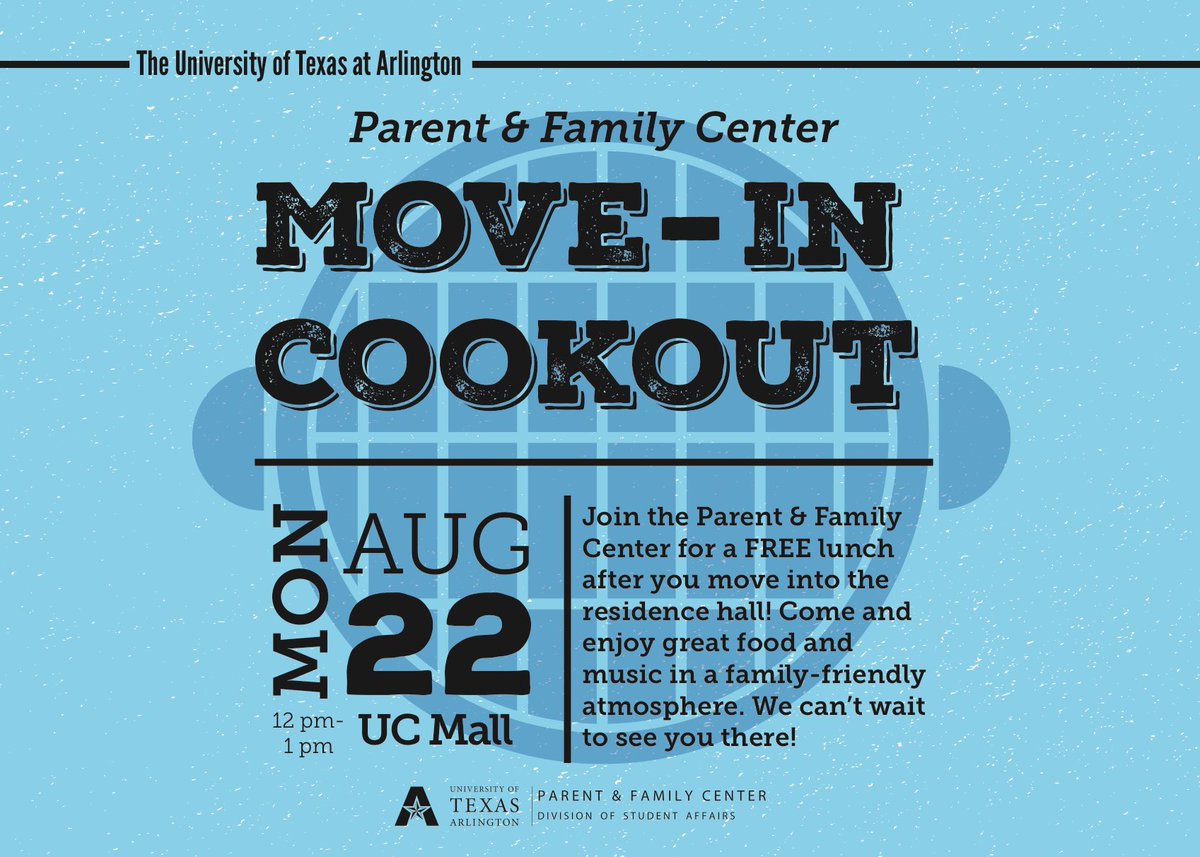 utastudents's tweet photo. After you move in - join us for a cook-out sponsored by @UTAPFC! 8/22, noon, Palo Duro Lounge, UC. https://t.co/ZznnitekWt